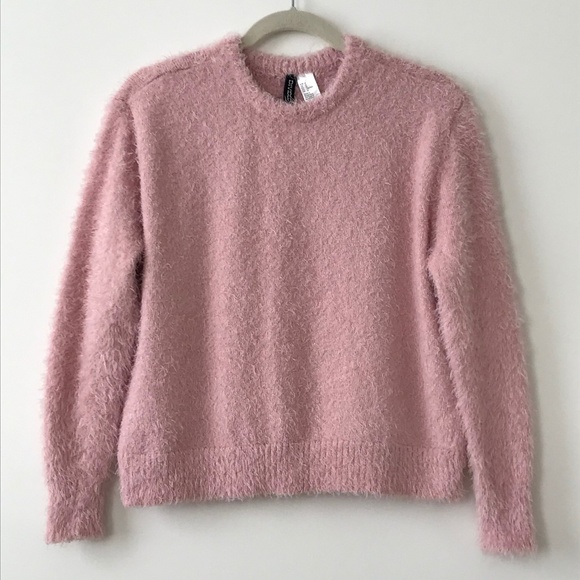 H&M Pink Fuzzy Crew Neck Sweater - Picture 1 of 16